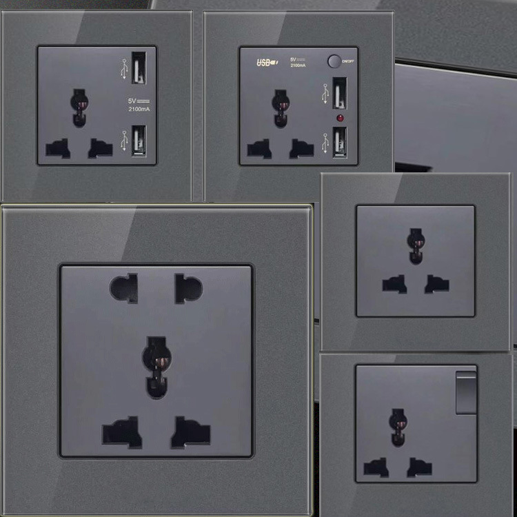 主图-01-2 Grey tempered glass wall socket