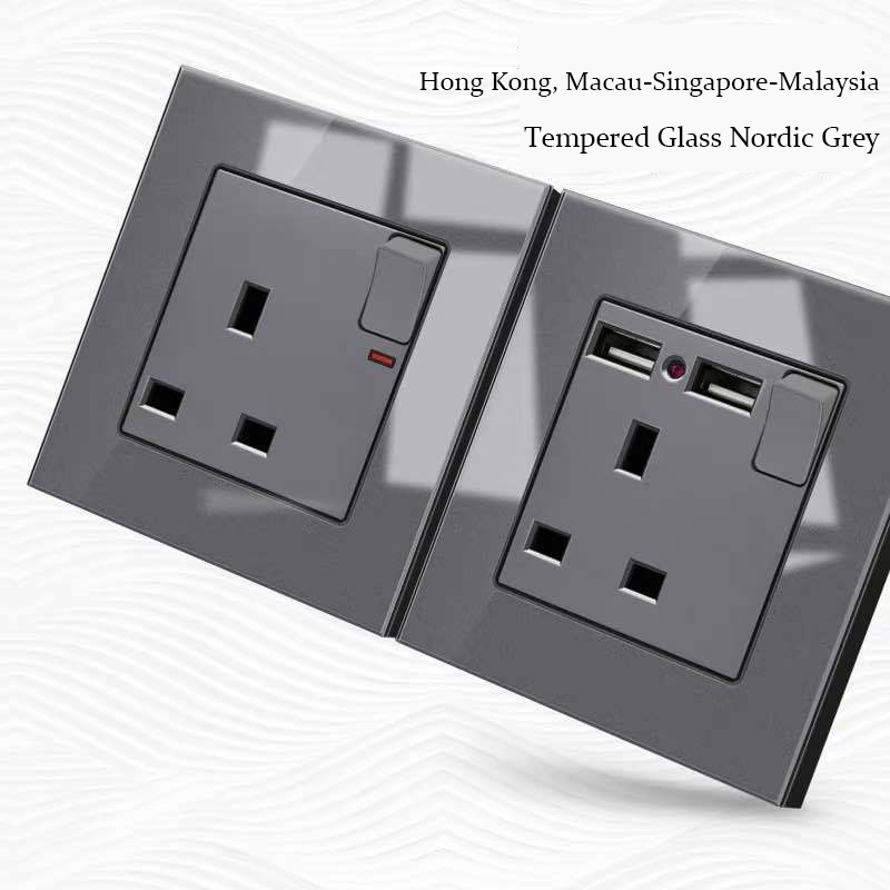 主图-04-3 Grey tempered glass wall socket