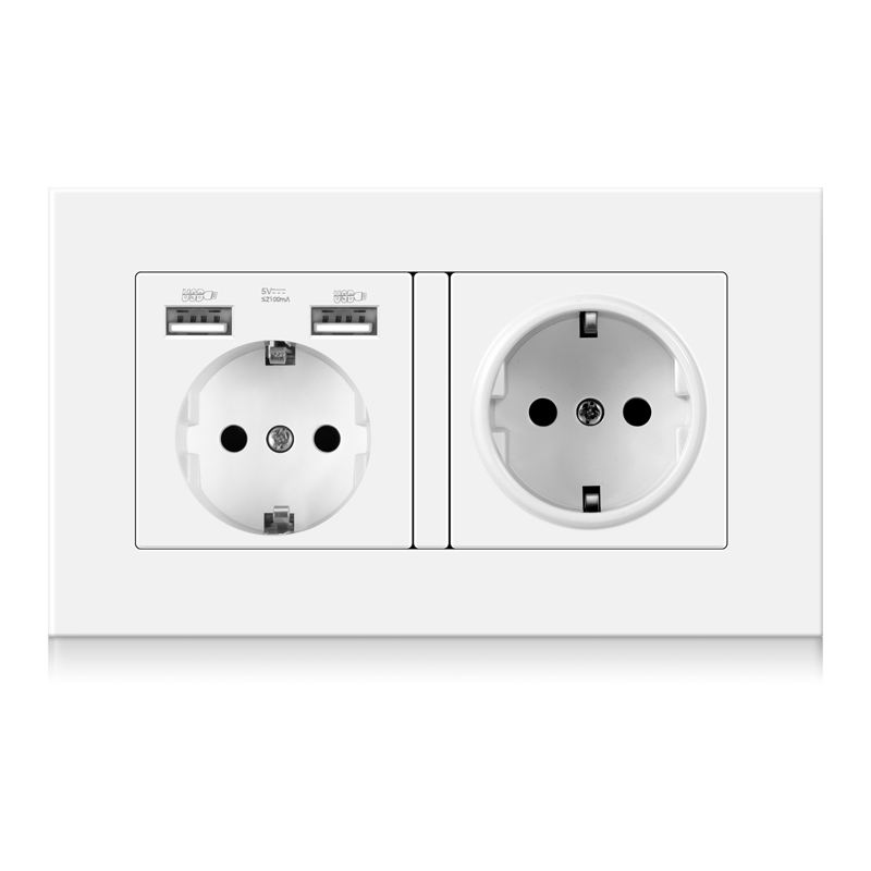 Main-03-2 German 2gang wall socket with 2 USB