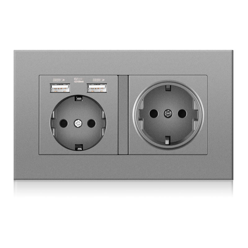 Main-05-3 German 2gang wall socket with 2 USB