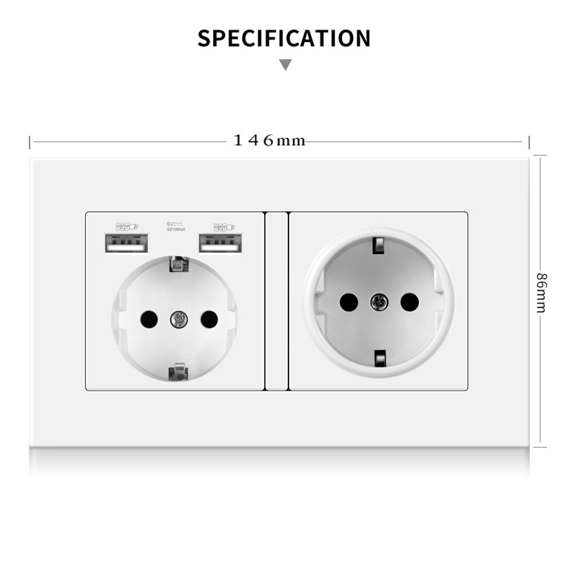 Main-06-2 German 2gang wall socket with 2 USB